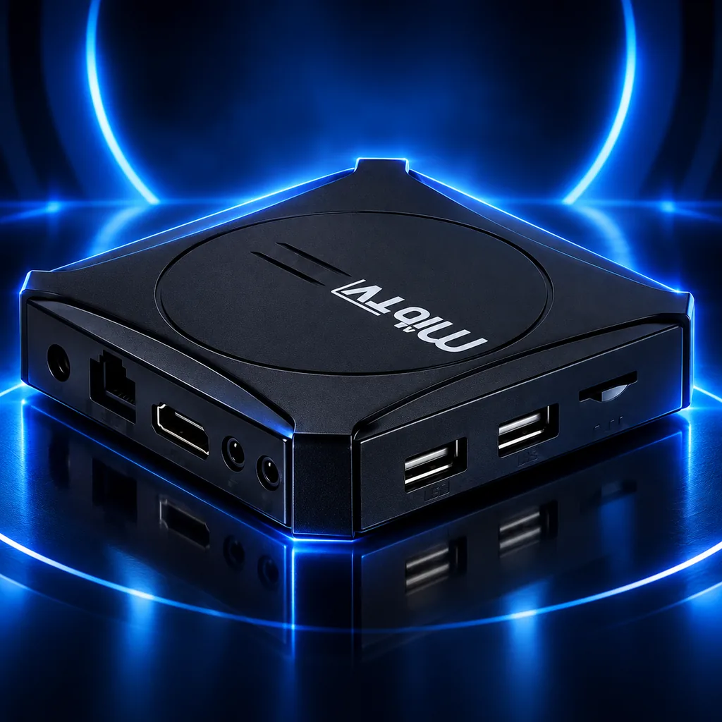 Imagem estilizada baseada em foto de MIB TV com entradas USB e HDMI