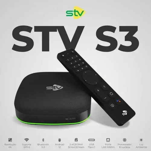 Foto original de referência do STV S3 Ultra e seu controle remoto