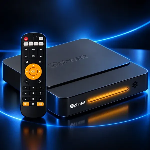 Imagem estilizada do aparelho: Alpha Play com controle remoto