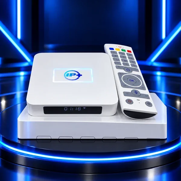 Imagem estilizada do aparelho HighTV com controle remoto