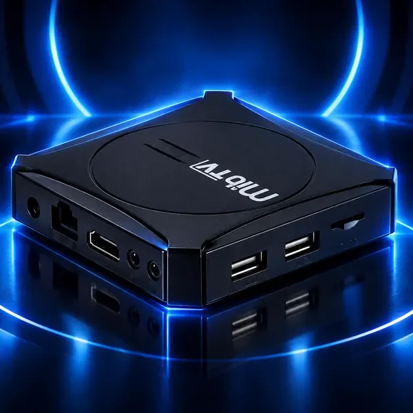 Imagem estilizada do aparelho: MIB TV com entradas USB e HDMI